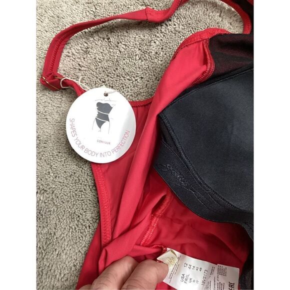 New. GOTTEX red ruched swimsuit. Size 12. Retails $168 - Picture 6 of 7